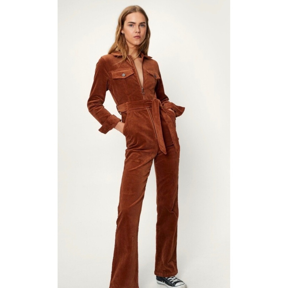 Nasty Gal Rust Brown Corduroy Jumpsuit
